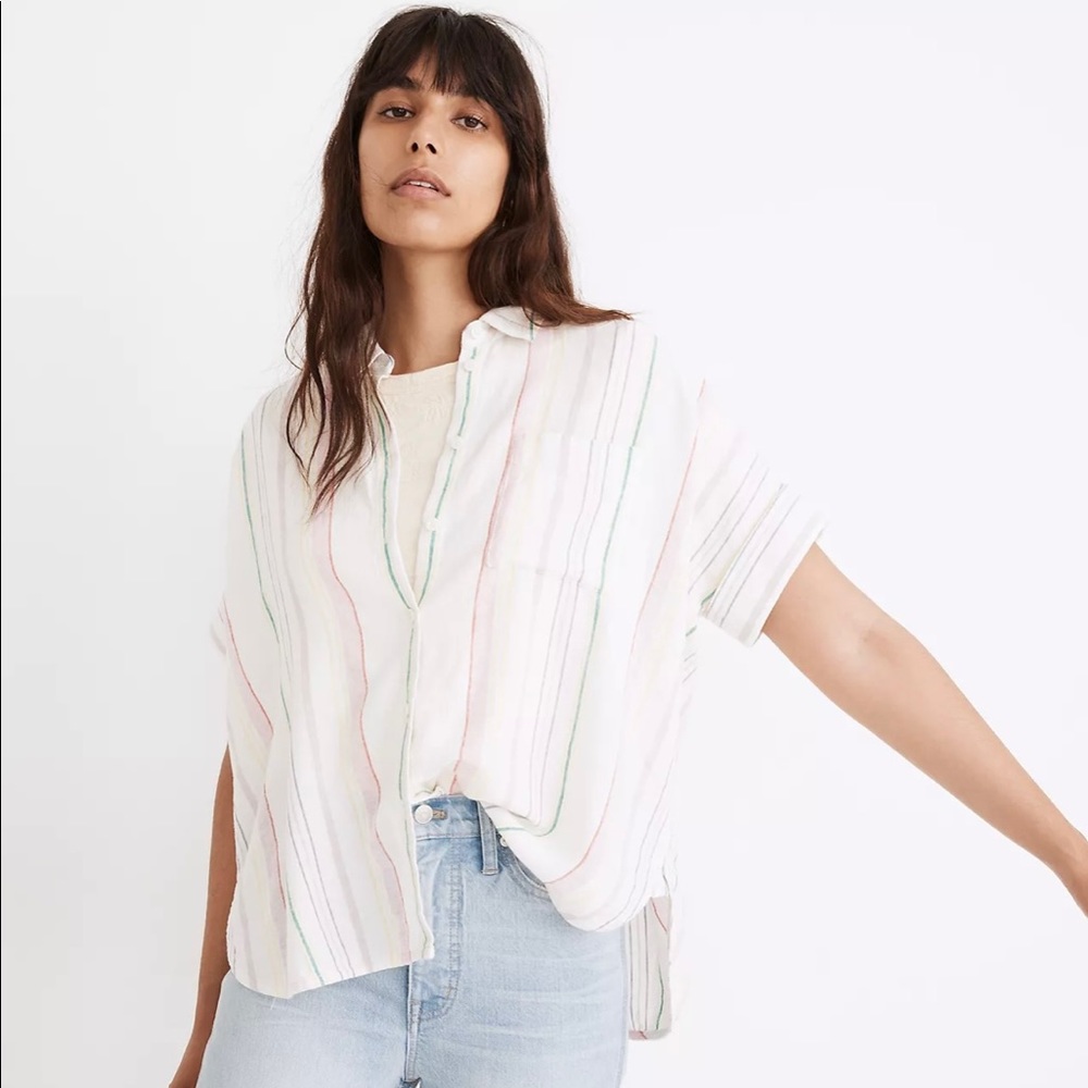NWT Madewell Linen-Blend Daily Shirt in Rainbow Stripe